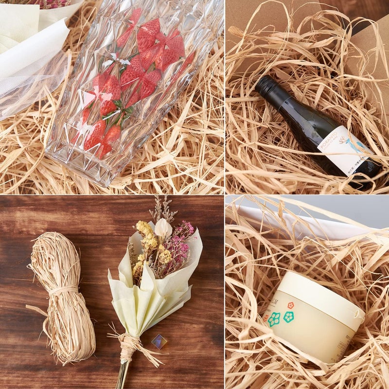 HSTECH Natural Raffia Paper Ribbon, Raffia Straw Perfect for Crafts Straw Weaving or Bouquets Decoration, Christmas，Birthday Rafia Grass Gift Wrap Ribbon 2 Pcs - Image 2